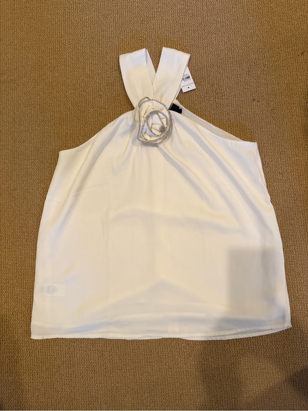 NWT Ann Taylor White Rhinestone Rosette Halter Top – Size Small